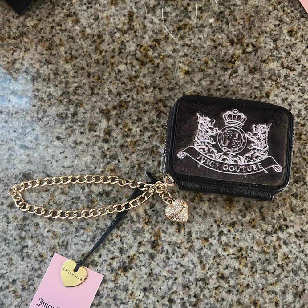 Juicy Couture Black Card Holder with Gold Chain